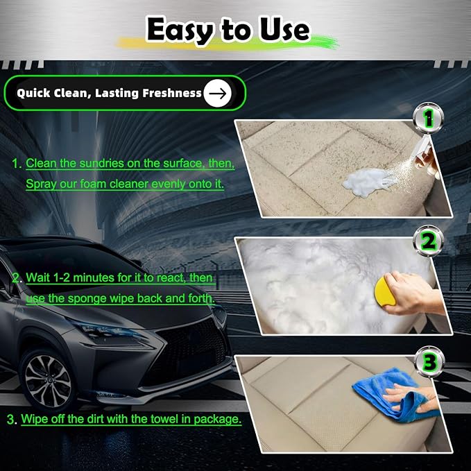 Car Interior Cleaner Foam - Car Dashboard, Seat, Carpet, Upholstery Cleaner, Auto Interior Detailing Spray Leather Vinyl Plastic Cleaner - Remove Stain & Grime & Grease - 150ml