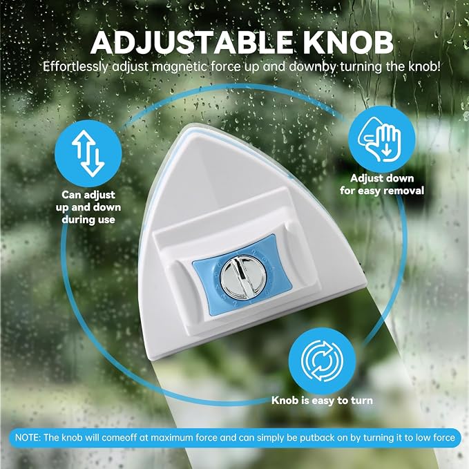 Double-Sided Magnetic Window Cleaner, Blue | Adjustable Magnetic Equipment, Fits 3-30mm Glass Thickness, 2.5m Safety Rope, High-Rise & Auto Glass, Safe Anti-Pinch Wiper