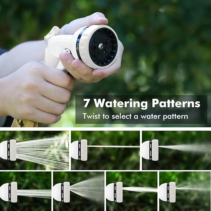 RESTMO Garden Hose Nozzle, Heavy Duty Metal Water Hose Nozzle with 7 Adjustable Spray Patterns, High Pressure Hand Sprayer with Flow Control, Best for Watering Plant & Lawn, Washing Car & Pet, White