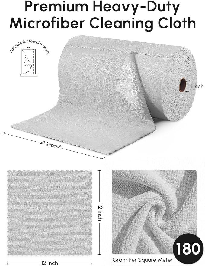 Microfiber Cleaning Cloths Roll, 75 Pack Tear Away Microfiber Towels Roll, 12" x 12" Lint Free Rags, Reusable Cleaning Cloths, Washable, Scratch Free,Ultra Absorbent Dish Rags(Grey)