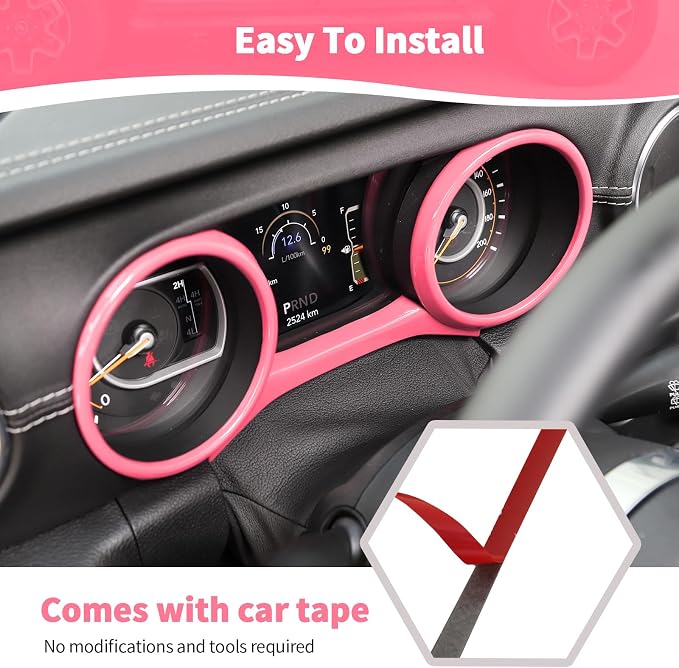 RT-TCZ for Jeep JL Dashboard Instrument Panel Gauges Trim Ring Cover for Jeep Wrangler JL JLU Gladiator JT 2018-2023 Pink Interior Accessories 3pcs