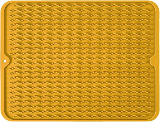 Large 17" x 14" Silicone Dish Drying Mat for Kitchen Counter, Easy clean, Quick Dry, Heat-resistant Dish Drainer Mat for Sink,Refrigerator or Drawer liner (Food Grade Silicone-Yellow)