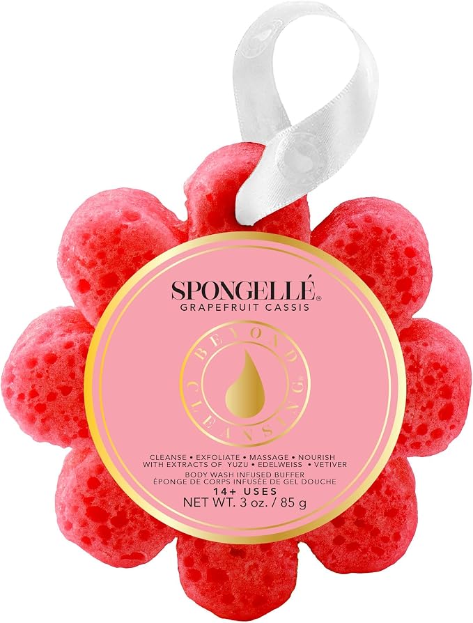 Spongellé Grapefruit Cassis Wild Flower Bath Sponge | Built-in Body Wash & Body Scrubber, Shower Loofah Sponge for Women | 14+ uses