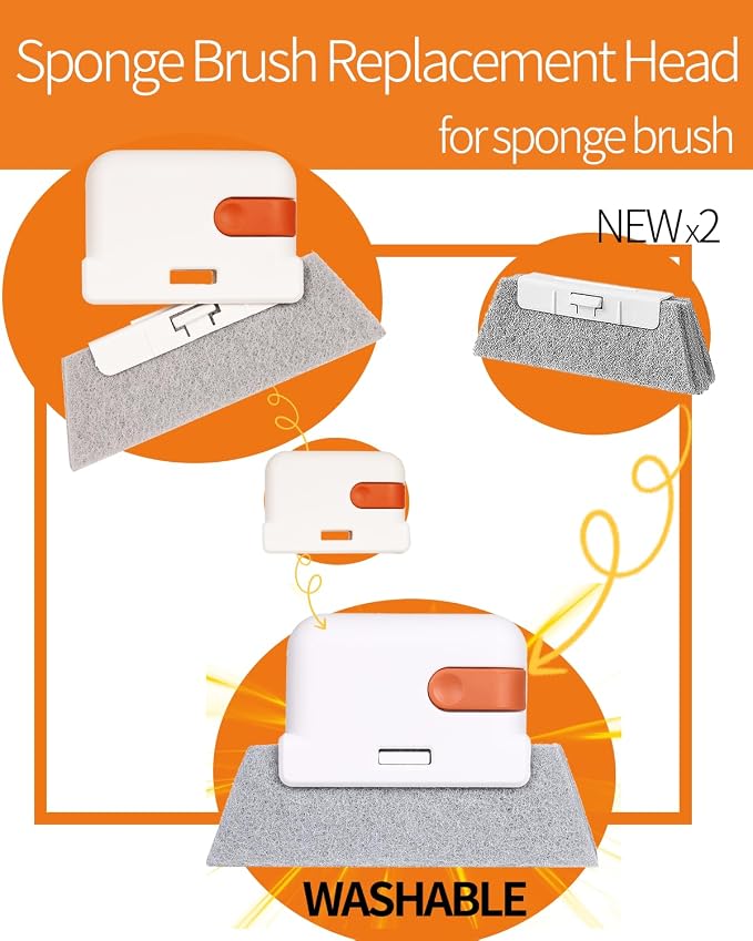 Window Sill Cleaner Tool, Sliding Door Track Cleaner, 8-Piece Brush Kit | Hard Bristle, Crevice and Sponge Brushes with Replacement Heads for Window Grooves, Shower Tracks, Grout, Sinks and Vents