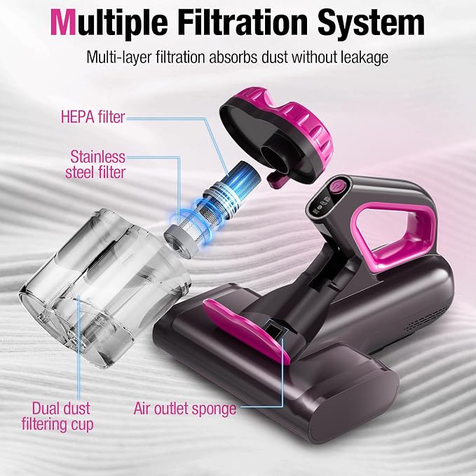 BYHUME Mattress Vacuum Cleaner, 17Kpa 650W Bed Vacuum Cleaner, 273nm UV-C Light & Ultrasonic 145°F Heating, 80000 RPM/Min Brushroll Rotation, Wide Suction Port for Pillows Cribs Sofa, Black Corded