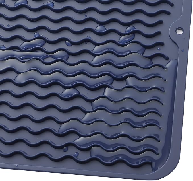 MicoYang Silicone Dish Drying Mat for Multiple Usage,Easy clean,Eco-friendly,Heat-resistant Silicone Mat for Kitchen Counter or Sink,Refrigerator or Drawer liner Navy Blue M 12 inches x 12 inches