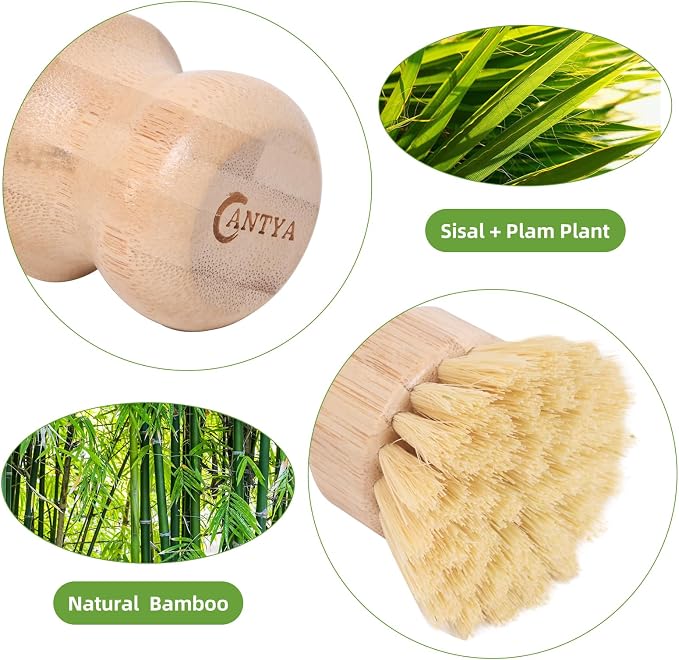 6 Packs Bamboo Scrub Brush - Soft Bristle Natural Dish Brush Compostable Bamboo Dish Scrubber for Dishes Pans Grills and Stoves