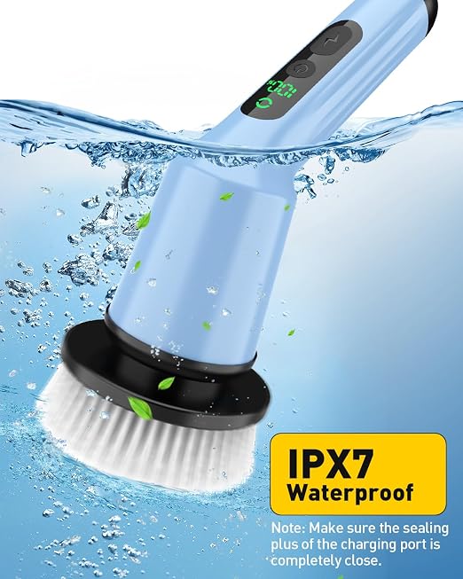 Shower Scrubber with Long Handle, Shower Cleaner Brush with 8 Brush Heads, Cordless Electric Spin Scrubber for Cleaning with 2 Speed, Cleaning Supplies for Bathroom Bathtub Kitchen Floor Tile Toilet