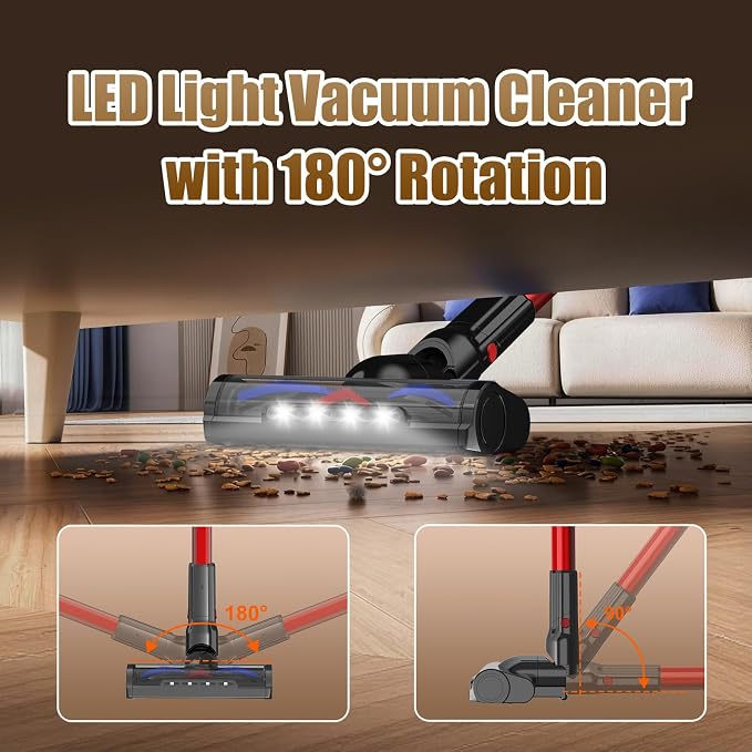 Stick Cordless Vacuum Cleaners for Home 3 Suction Modes HEPA VA007 | Anti-Tangle Brush, 200W Powerful Suction, LED Light, LED Light, Touch Screen, Stick Vacuum for Home Pet Hair Floors