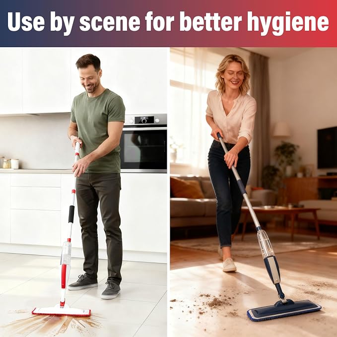 Spray Mop for Floor Cleaning, 2 Pack with Refillable Bottles & Pads | 14 oz refillable bottles, 6 pads included,wet/dry use on hardwood/tile/laminate floors, home or commercial cleaning
