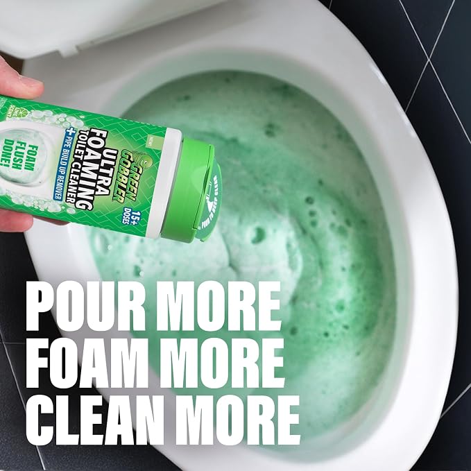 Green Gobbler Ultra Foaming Toilet Cleaner – 15+ Doses, Self-Activated Foam, Removes Tough Stains & Pipe Buildup, Helps Prevent Clogs