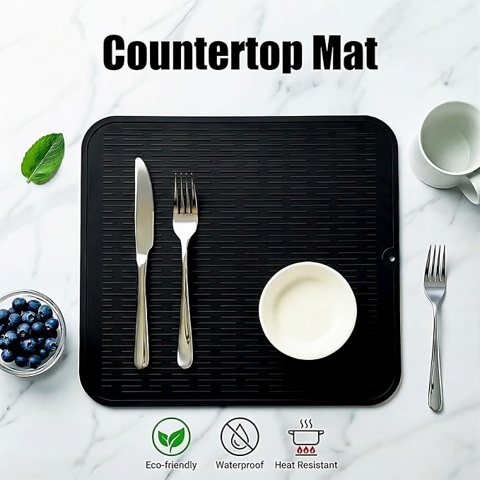 MicoYang Silicone Dish Drying Mat for Multiple Usage,Easy clean,Eco-friendly,Heat-resistant Silicone Mat for Kitchen Counter or Sink,Refrigerator or Drawer Liner Coffee XL 18 inches x 16 inches