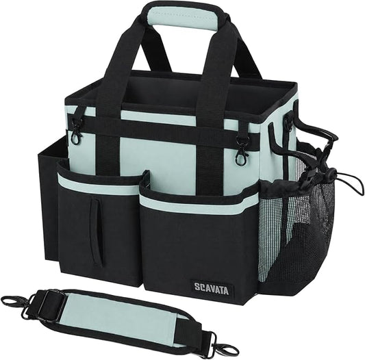 SCAVATA Compact Wearable Cleaning Caddy with Handle & Shoulder Straps | Small Cleaning Supplies Organizer, Under Sink & Car Cleaning Tools Storage Bag for Housekeepers Cleaners, Baby Blue