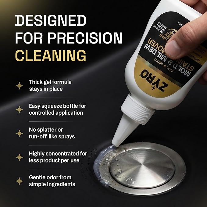 Zyro Mold Stain Remover Gel | Heavy Duty Mold & Mildew Stain Remover | Tile, Grout & Caulk Cleaner | Front Load Washing Machine Seal Cleaner | Bathroom Shower Cleaner | 7 Oz