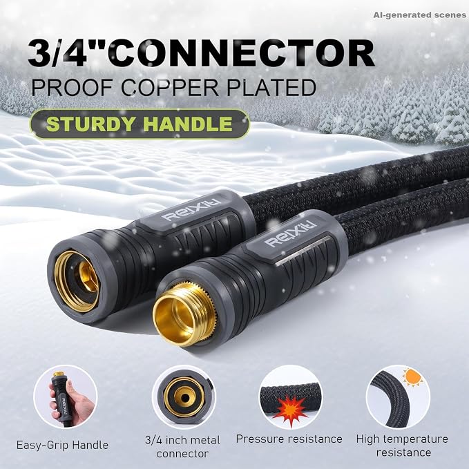 Relxitl Garden Hose, Flexible Water Hose, Ultra Lightweight Non-Expanding hose with 10 Function Sprayer, Leak proof, Pressure Resistant for Yard, Outdoor (Black, 75FT)