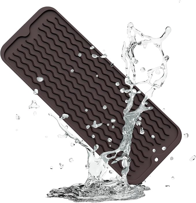 ZLR Small Dish Drying Mat (6" x 17" / 153 x 433mm) - Narrow Silicone Drainer for Kitchen Counter, Apartment & RV - Compact Sponge Holder & Sink Caddy Tray, Non-Slip Food-Grade Silicone (Coffee)