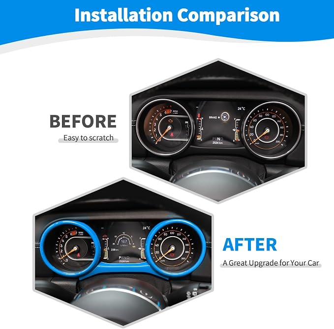 RT-TCZ for Jeep JL Dashboard Instrument Panel Gauges Trim Ring Cover for Jeep Wrangler JL JLU Gladiator JT 2018-2023 Light Blue Interior Accessories 3pcs