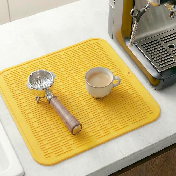 MicoYang Silicone Dish Drying Mat for Multiple Usage,Easy clean,Eco-friendly,Heat-resistant Silicone Mat for Kitchen Counter or Sink,Refrigerator or Drawer Liner Yellow XL 18 inches x 16 inches