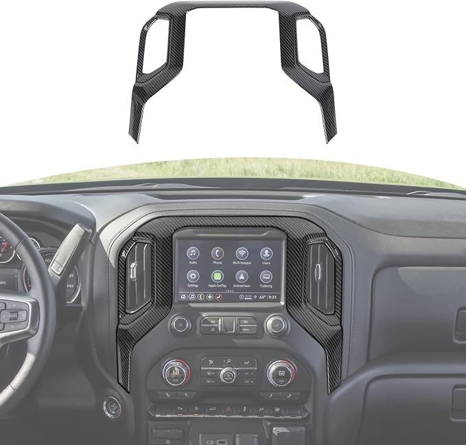 RT-TCZ for Silverado Dash Navigation Panel Trim Cover Compatible with Chevy Silverado 2019-2021 GMC Sierra 2019-2022 Carbon Fiber Interior Accessories