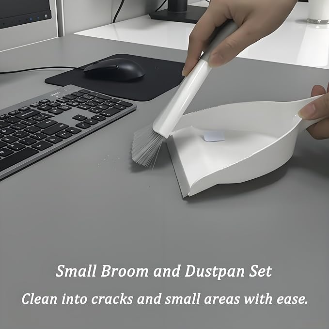 Small Hand Dust Pan and Brush - Small Broom and Dustpan Set, Mini Broom and Dustpan, Compact Dustpans and Brush for Home Cleaning, Sofa, Desk, Guinea Pig Cage, Cat Litter, etc. (Gray 3 Set)
