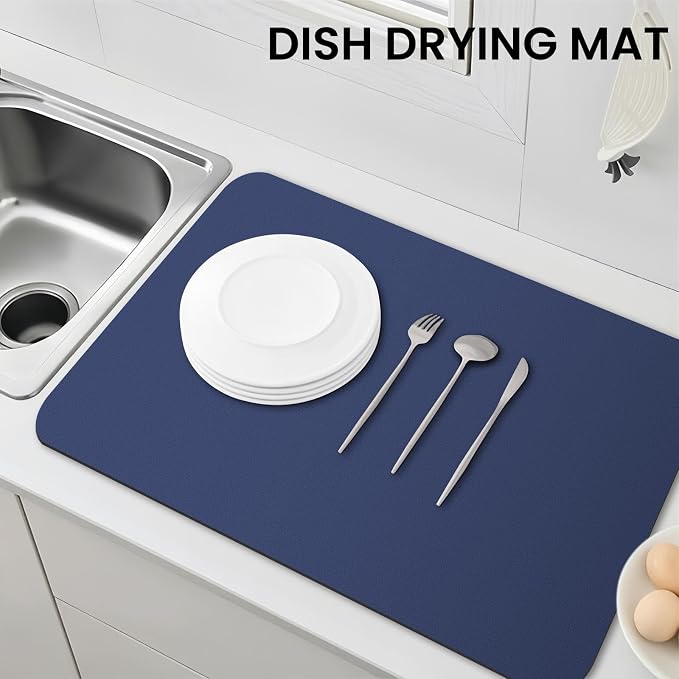 WISELIFE Dish Drying Mat Super Absorbent Drying Mat Large Dish Drying Mats for Kitchen Counter Easy Clean Dish Mat Kitchen Drying Mat18"x 28" Classic Blue