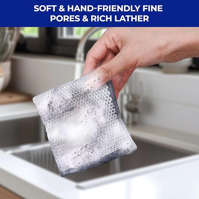 Wangjinpeng 24 Pcs New Upgrade 3-Layer Metal Dish Cloths, Non-Scratch Odor-Free Multipurpose Wire Dishwashing Rags for Wet Dry Use, Kitchen Cleaning Cloths for Dishes, Sinks & Stove Tops(7.87X7.87)
