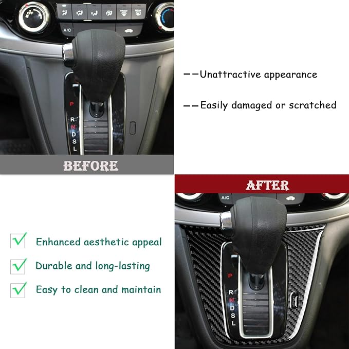 Real Carbon Fiber Trim for Honda CRV Accessories | for CR-V 2012 2013 2014 2015 2016 Center Control Gear Shift Panel Cover Sticker Interior Thick Overlay Decal