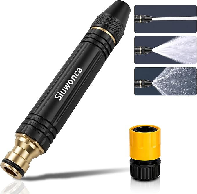 2026 Upgrade High Pressure Hose Nozzle Sprayer for US Garden Hoses | 3-Mode Adjustable, Brass Body, Non-Slip Grip, 3/4" GHT Adapter for Watering Plants and Lawn, Car Washing, Patio and Pet
