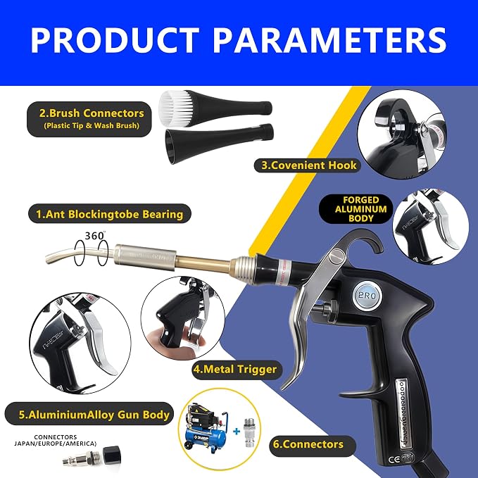 Car Cleaning Gun Detailing Interior Dryer Air Blow Gun, High Pressure Blower Gun, Car Detailing Kit for Quickly Blasting Dirt and Dust Works, Car Detailing Tools with Air Compressor