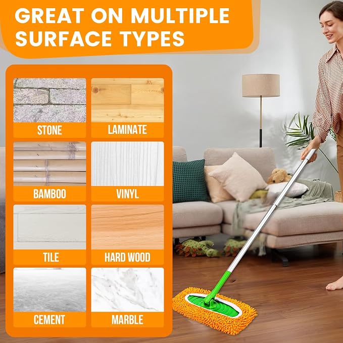 6Pcs Reusable Microfiber Mop Pads Compatible with Sweeper Mop, Replacement Wet Mopping pad Refills & Washable Dry Sweeping Cloths for Surface/Hardwood Floor Cleaning(Orange)