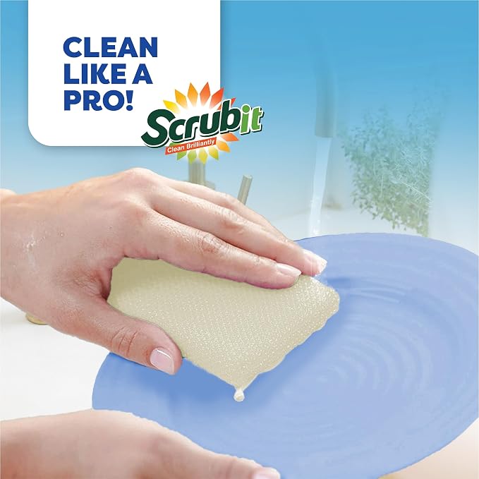 6 Scrub Sponges Kitchen By SCRUBIT, Multi-Purpose Scouring Pads, Non-Scratch Cleaning Sponges for Dishes, Pots & Non-Stick Cookware - Long Lasting Dish Scrubbers for Kitchen, Bathroom & More
