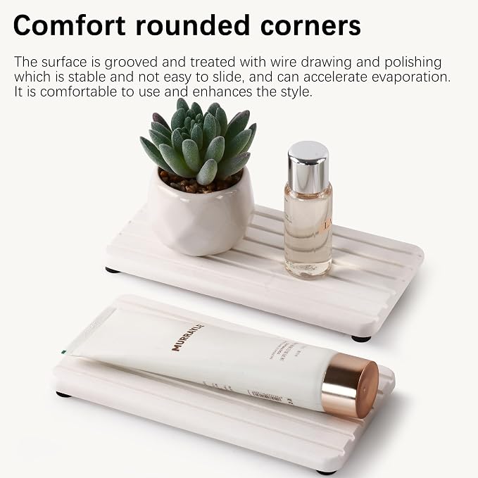NiuYichee 2 PCS Water Absorbent diatomite Coasters, 7.1" x 3.5" Water Absorbing Stone Tray for Sink, Stone Drying mat for Kitchen Counter, Stone soap Tray Used for Hand Soaps & toiletries & Plants