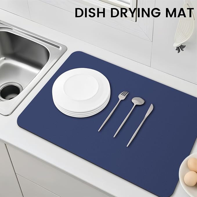 WISELIFE Dish Drying Mat Super Absorbent Drying Mat Large Dish Drying Mats for Kitchen Counter Easy Clean Dish Mat Kitchen Drying Mat16"x 24" Classic Blue