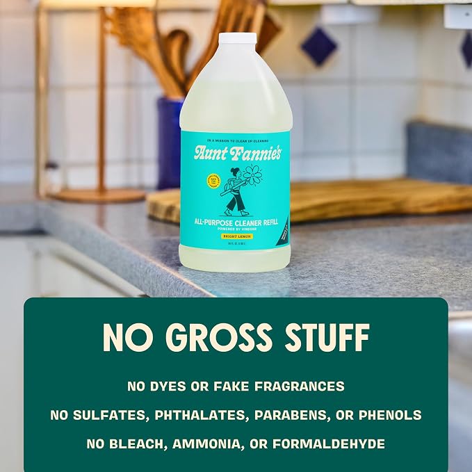 Aunt Fannie's All Purpose Cleaner Bundle, Lemon, Spray + Refill, 2 Pieces | Cuts Grease & Grime, No Harsh Residue, Safe for Kitchens Bathrooms Windows Counters & Sealed Areas, Kid and Pet Safe