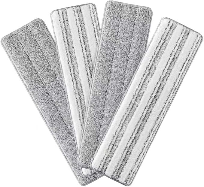 JOYMOOP Microfiber Replacement Pads for 17.7" Flat Mop System, Washable Reusable Mop Refills, Grey and Stripe, Pack of 4 for Floor Cleaning