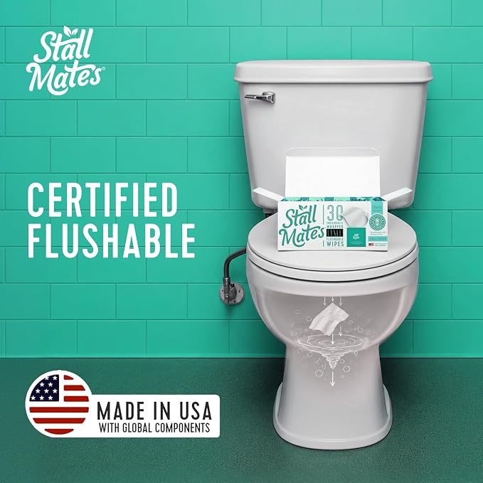 Stall Mates - Flushable Wipes, Individually Wrapped, Travel Friendly, Unscented with Cucumber, Vitamin-E & Aloe, (30 on-the-go singles)