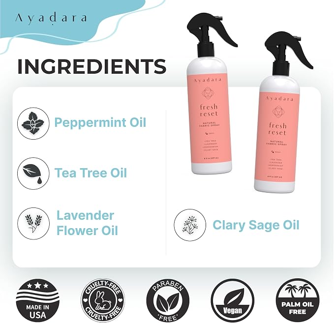 Ayadara Natural Fabric Spray, Lavender Room Spray Air Freshener, Odor Eliminator Mist, Aromatherapy Home Fragrance, Lavender Linen Spray for Bedding, Pillow, Sheet, Blanket and Clothing, 2000+ Sprays