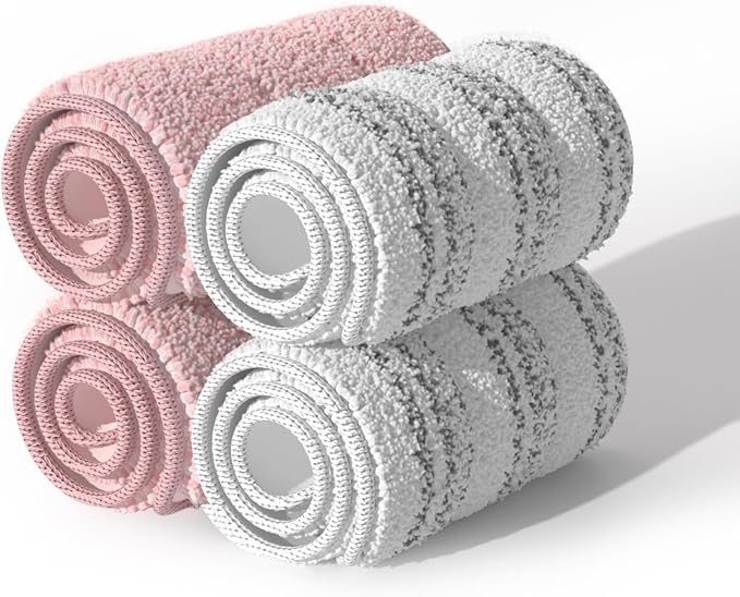 JOYMOOP Microfiber Replacement Pads for 13" Flat Mop System, Reusable Mop Refills, 4-Pack, Stripe and Pink