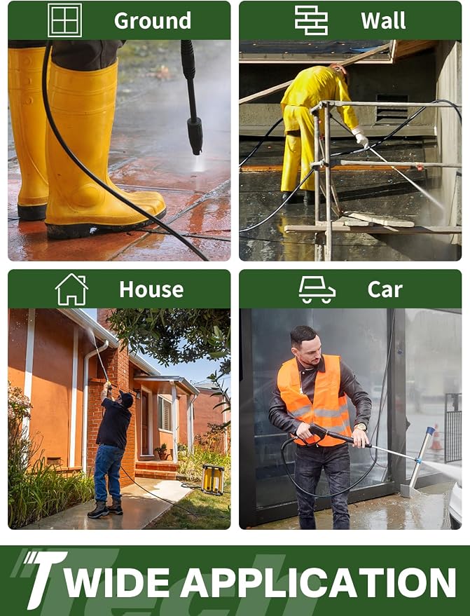 3/8" 4800PSI Pressure Washer Hose 100FT Swivel Quick Connect | Power Washer Hose for Cold/Hot Water Max 248°F, Kink Resistant Steel Wire Braided, Wear Resistant with M22 14mm Adapter