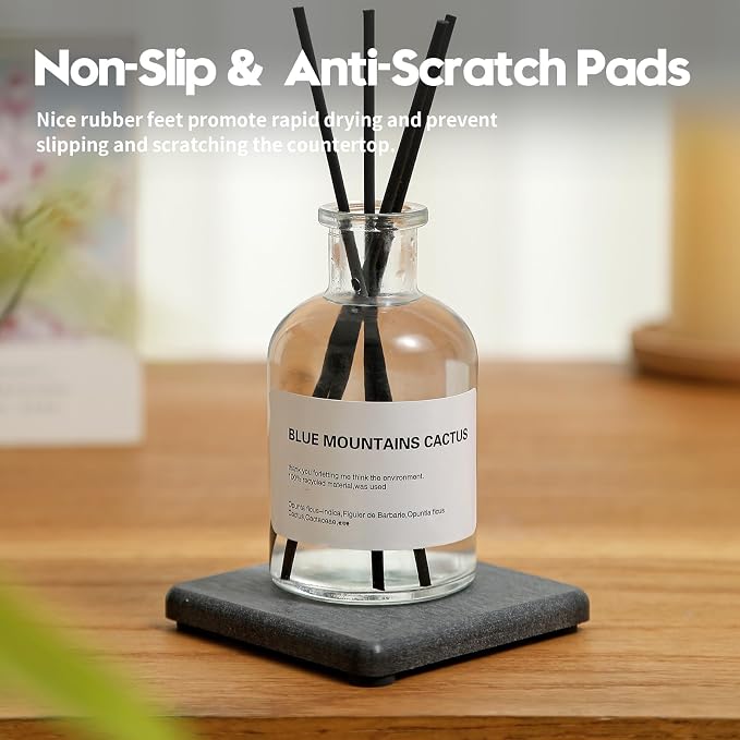 4PCS Water Absorbing Sponge Holder Diatomite Stone Sink Tray Mat, Quick Drying Kitchen & Bathroom Counter Tray Vanity Caddy, Diatomaceous Earth Dish Soap Dispenser Organizer, Dark Gray
