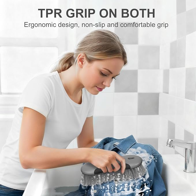 SetSail Multi-Purpose Scrub Brush of 2 Pack, Black Grey | Stiff Bristles Cleaning Brush with Non-Slip Grip Heavy Duty Scrub Brushes for Cleaning Bathroom Kitchen Tile Bathtub Sink