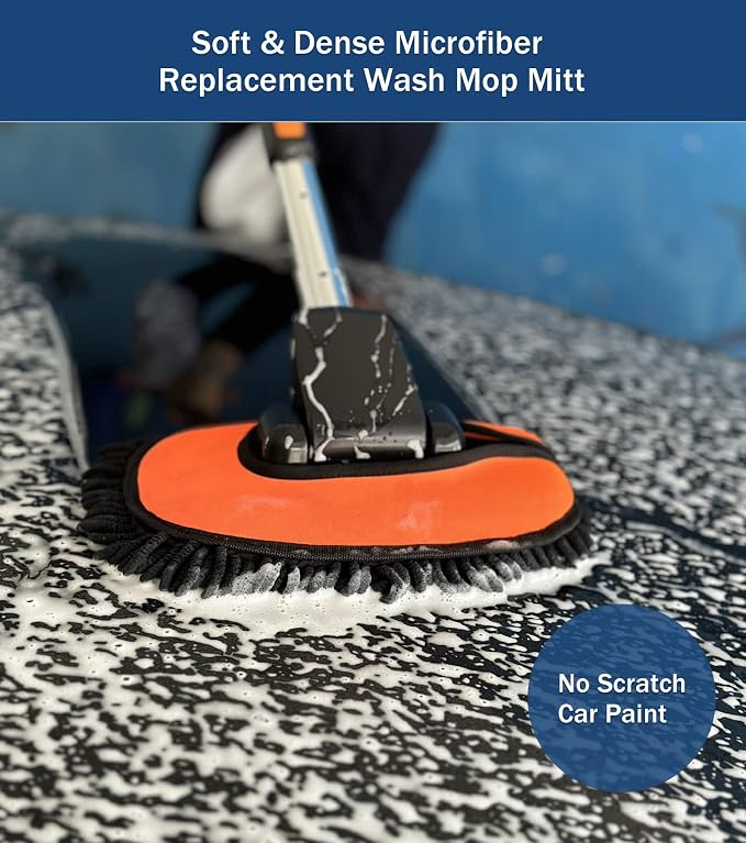 YeewayVeh Car Wash Brush Replacement Cover, Microfiber Mop, Orange | Compatible with 55" Long Handle Car Wash Mop, Universal Size, Detachable & Machine Washable
