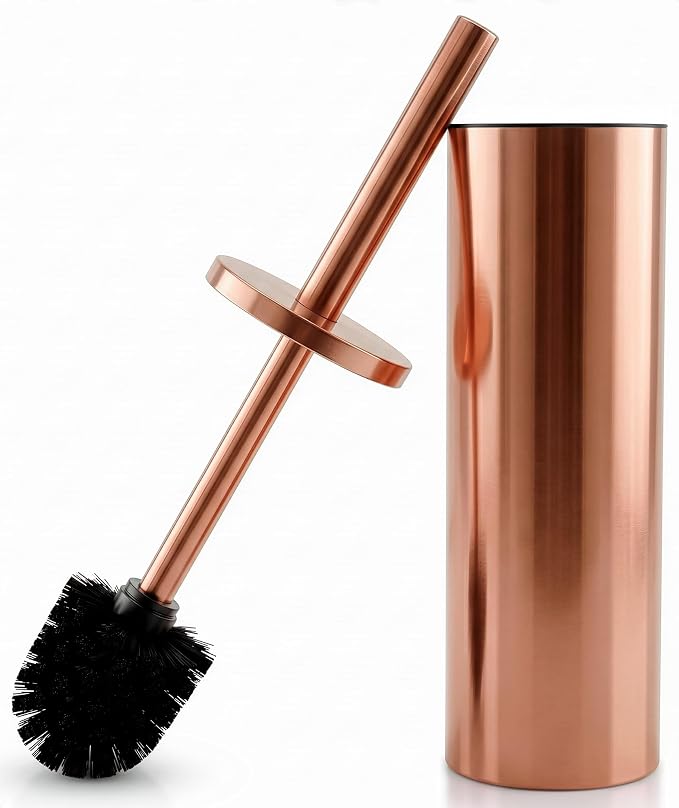 Bronze Toilet Brush and Holder Set - Upgrade Your Bathroom in Seconds - Rust Resistant Stainless Steel Toilet Bowl Brush and Holder with Replaceable Head, Removable Inner Bowl & Splash Guard Cover