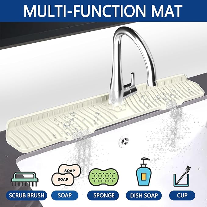 Kitchen Sink Splash Guard Gen2-30" x 6'' Silicone Sink Mat Splash Guard fit for Countertop, Bathroom,Farmhouse,RV by EBIGIC (off white)