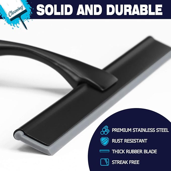 Shower Squeegee, 10-Inch Matte Black Squeegee, All-Purpose Stainless Steel Squeegee for Bathroom, Shower Doors, Mirrors, Tiles and Car Windows - 100% Streak Free