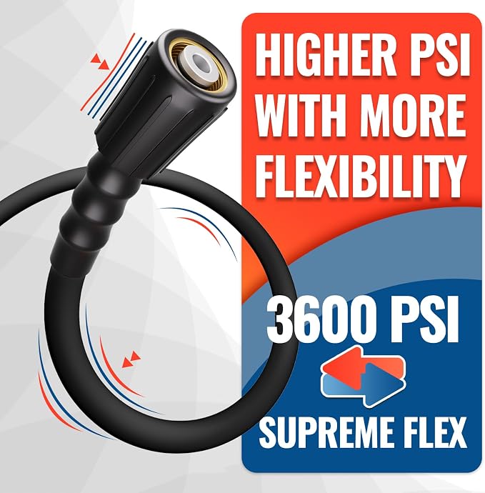 YAMATIC 3600PSI Pressure Washer Hose For Power Washer 25FT X 1/4", Kink Resistant Heavy Duty Power Washer Extension Replacement Hose With M22-14mm x 3/8" Quick Connect Kit For Gas & Electric