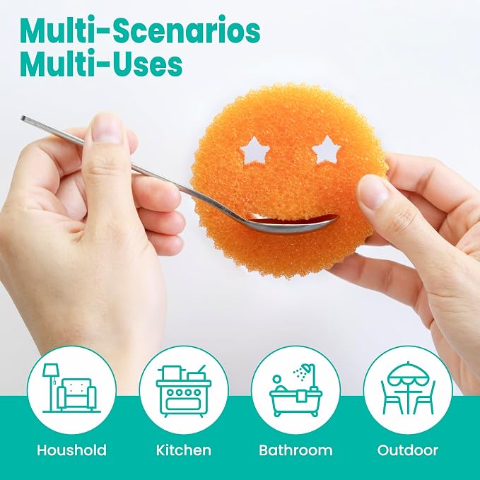 Dish Scrub Sponges, Non-Scratch Temperature Controlled Smiley Color Sponge | Scrubber Dishwasher Safe for Household Cleaning, Kitchen, Bathroom, Stain Odor Resistant Polymer Multi-Functional Bulk Pads