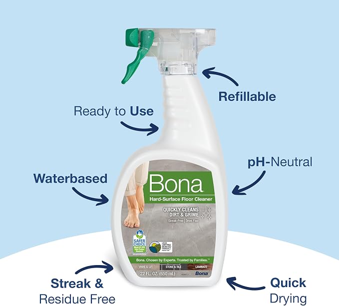 Bona Multi-Surface Floor Cleaner Spray - 32 fl oz - Unscented - Refillable | Residue-Free Floor Cleaning Solution for Stone, Tile, Laminate, and Vinyl Floors