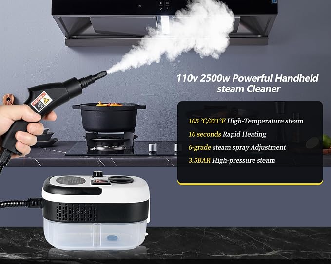 Foandbevi 7 in 1 Steam Cleaner 2500W High Pressure Steamer for Cleaning, Car Steamer Handheld Steam Cleaner for Home Use, Hardwood Floor Steam Cleaner for Upholstery, Kitchen, Bathroom, Grout
