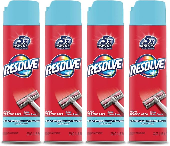 Resolve High Traffic Carpet Foam, Crisp Linen 88 oz (4 Cans x 22 oz), Cleans Freshens Softens & Removes Stains